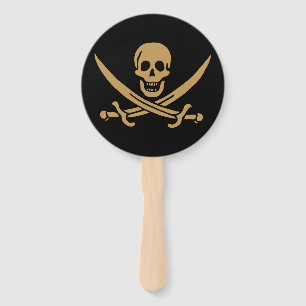 Aztec Gold Skull & Cutlass Pirate Calico Jack Hand Fan