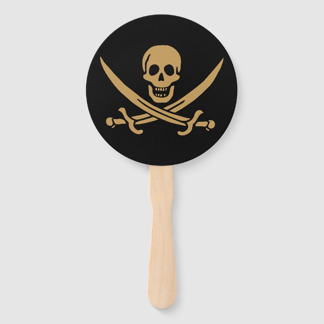 Aztec Gold Skull & Cutlass Pirate Calico Jack Hand Fan (Front)