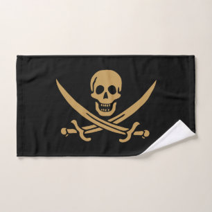 Aztec Gold Skull & Cutlass Pirate Calico Jack Hand Towel