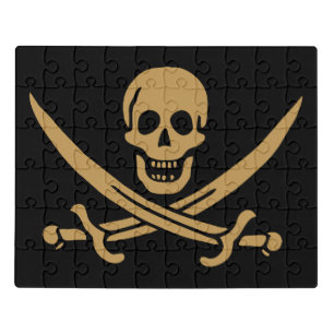 Aztec Gold Skull & Cutlass Pirate Calico Jack Jigsaw Puzzle