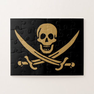 Aztec Gold Skull & Cutlass Pirate Calico Jack Jigsaw Puzzle