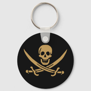 Aztec Gold Skull & Cutlass Pirate Calico Jack Keychain