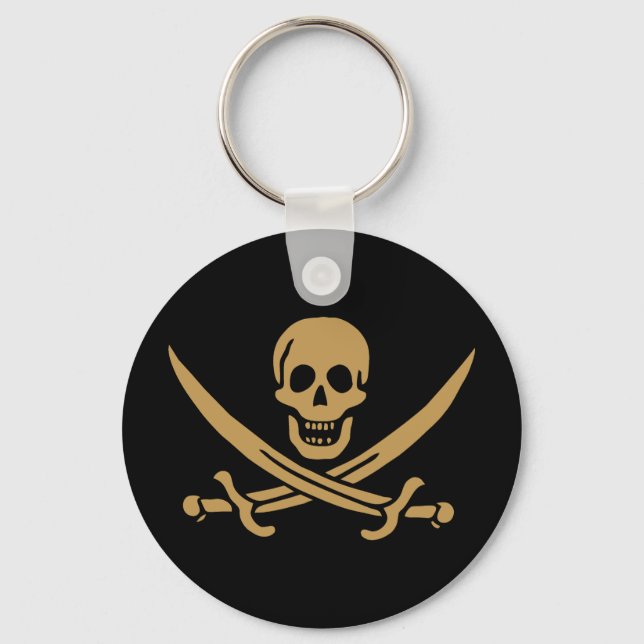 Aztec Gold Skull & Cutlass Pirate Calico Jack Keychain (Front)