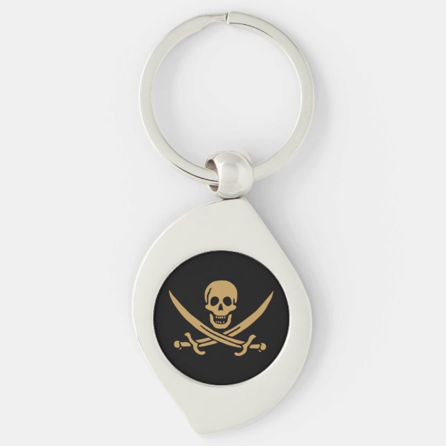 Aztec Gold Skull & Cutlass Pirate Calico Jack Keychain (Front)