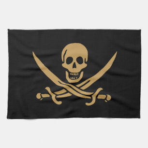 Aztec Gold Skull & Cutlass Pirate Calico Jack Kitchen Towel