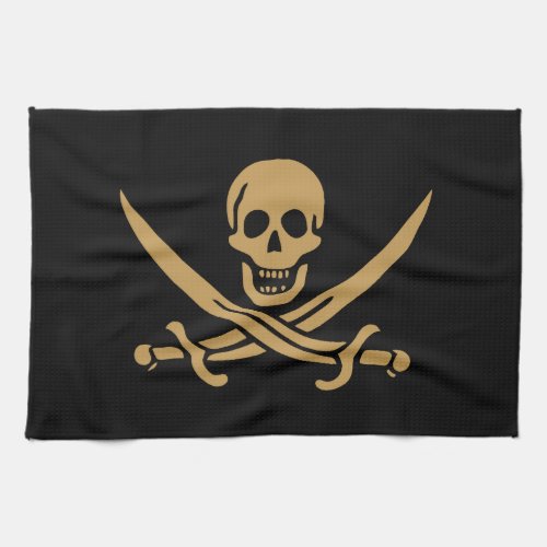 Aztec Gold Skull  Cutlass Pirate Calico Jack Kitchen Towel