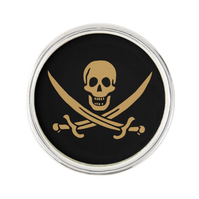 Aztec Gold Skull & Cutlass Pirate Calico Jack Lapel Pin (Front)
