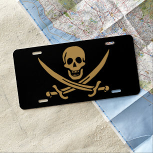 Aztec Gold Skull & Cutlass Pirate Calico Jack License Plate
