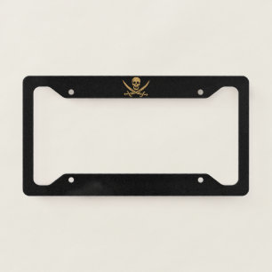 Aztec Gold Skull & Cutlass Pirate Calico Jack License Plate Frame