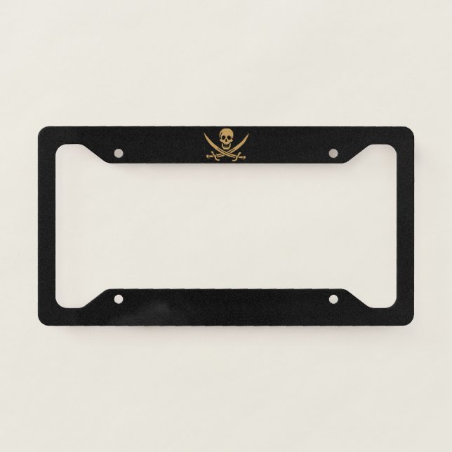 Aztec Gold Skull & Cutlass Pirate Calico Jack License Plate Frame (Front)