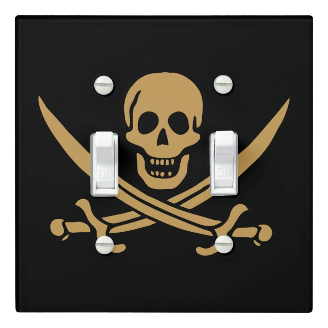 Aztec Gold Skull & Cutlass Pirate Calico Jack Light Switch Cover (In Situ)