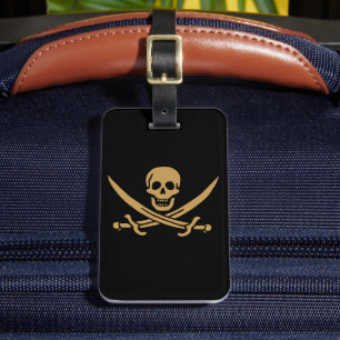 Aztec Gold Skull & Cutlass Pirate Calico Jack Luggage Tag