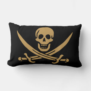 Aztec Gold Skull & Cutlass Pirate Calico Jack Lumbar Pillow