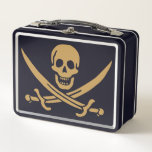 Aztec Gold Skull &amp; Cutlass Pirate Calico Jack Metal Lunch Box