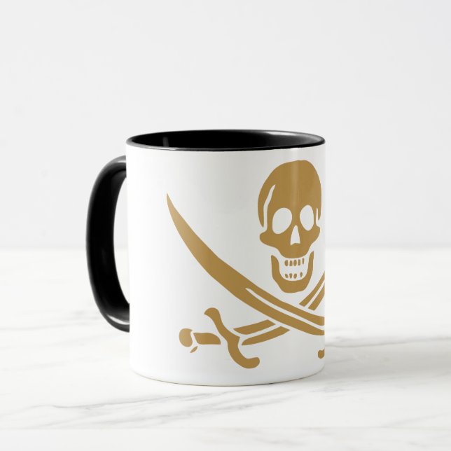 Aztec Gold Skull & Cutlass Pirate Calico Jack Mug (Front Left)