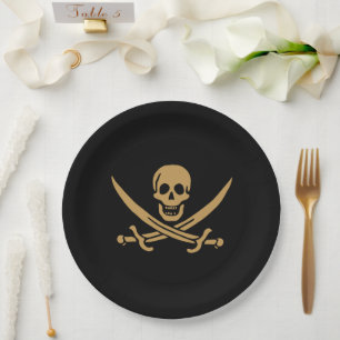 Aztec Gold Skull & Cutlass Pirate Calico Jack Paper Plates