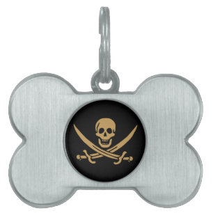 Aztec Gold Skull & Cutlass Pirate Calico Jack Pet ID Tag