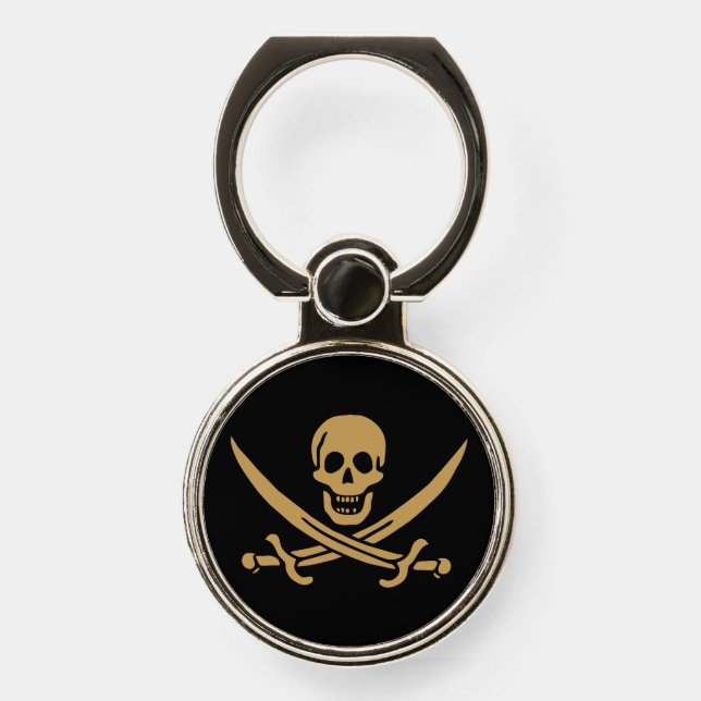 Aztec Gold Skull & Cutlass Pirate Calico Jack Phone Ring Stand (Front)