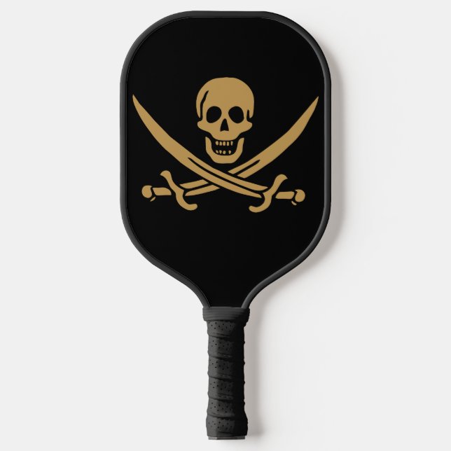 Aztec Gold Skull & Cutlass Pirate Calico Jack Pickleball Paddle (Front)
