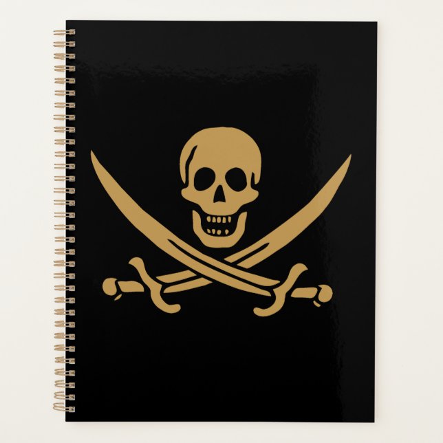 Aztec Gold Skull & Cutlass Pirate Calico Jack Planner (Front)