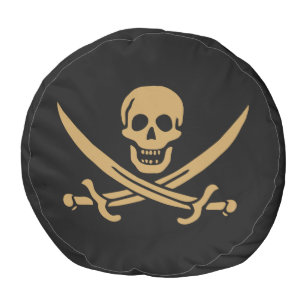 Aztec Gold Skull & Cutlass Pirate Calico Jack Pouf