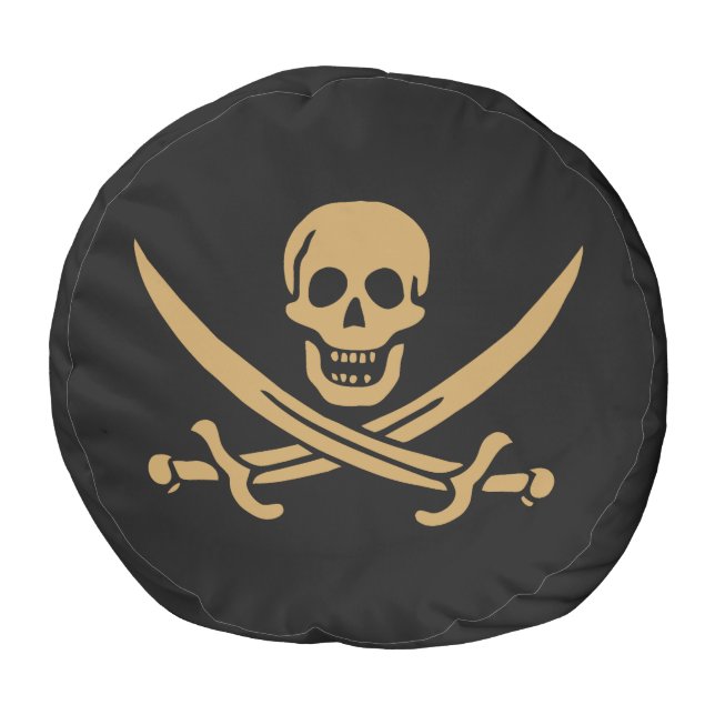Aztec Gold Skull & Cutlass Pirate Calico Jack Pouf (Top)