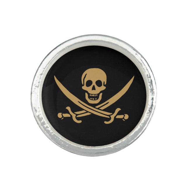 Aztec Gold Skull & Cutlass Pirate Calico Jack Ring (Front)