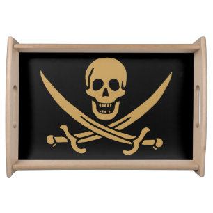 Aztec Gold Skull & Cutlass Pirate Calico Jack Serving Tray