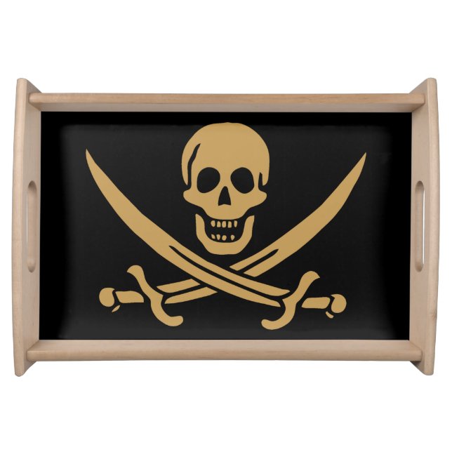 Aztec Gold Skull & Cutlass Pirate Calico Jack Serving Tray (Front)