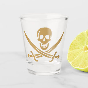 Aztec Gold Skull & Cutlass Pirate Calico Jack Shot Glass