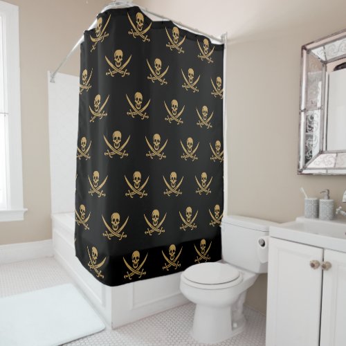 Aztec Gold Skull  Cutlass Pirate Calico Jack Shower Curtain