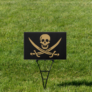 Aztec Gold Skull & Cutlass Pirate Calico Jack Sign