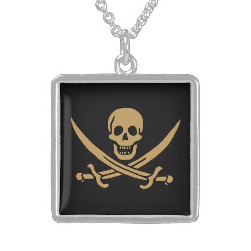 Aztec Gold Skull  Cutlass Pirate Calico Jack Sterling Silver Necklace