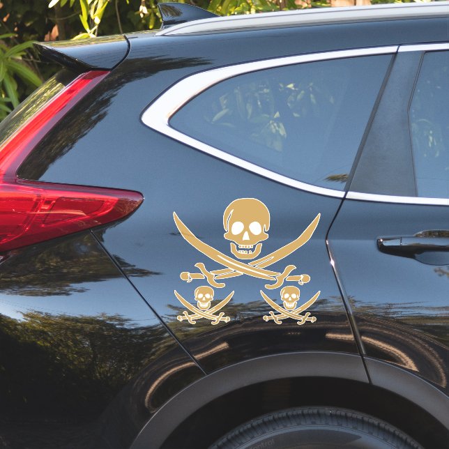 Aztec Gold Skull & Cutlass Pirate Calico Jack Sticker (Car Side)