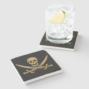 Aztec Gold Skull & Cutlass Pirate Calico Jack Stone Coaster