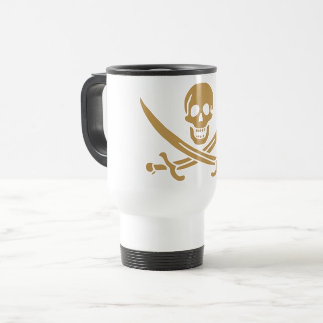 Aztec Gold Skull & Cutlass Pirate Calico Jack Travel Mug (Front Left)