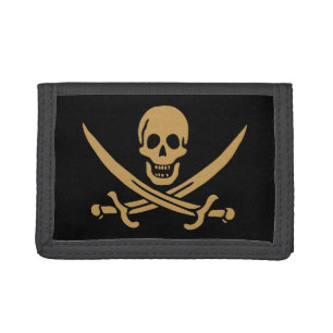 Aztec Gold Skull & Cutlass Pirate Calico Jack Trifold Wallet