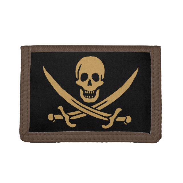 Aztec Gold Skull & Cutlass Pirate Calico Jack Trifold Wallet (Front)