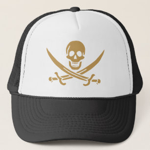 Aztec Gold Skull & Cutlass Pirate Calico Jack Trucker Hat