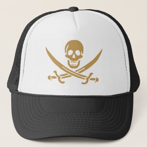 Aztec Gold Skull  Cutlass Pirate Calico Jack Trucker Hat
