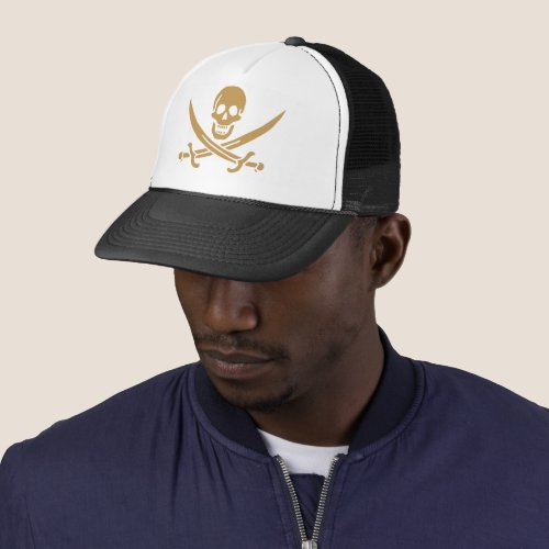 Aztec Gold Skull  Cutlass Pirate Calico Jack Trucker Hat