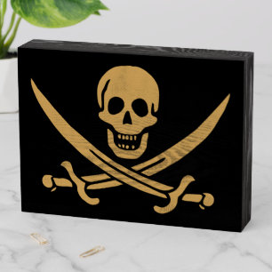 Aztec Gold Skull & Cutlass Pirate Calico Jack Wooden Box Sign