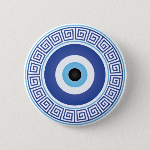 Aztec Greek Circle Key Evil Eye Blue White Button