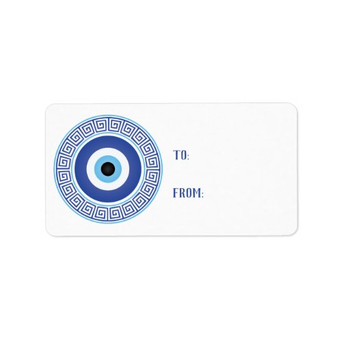 Aztec Greek Circle Key Evil Eye Blue White Label