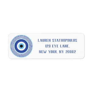 Aztec Greek Circle Key Evil Eye Blue White Label