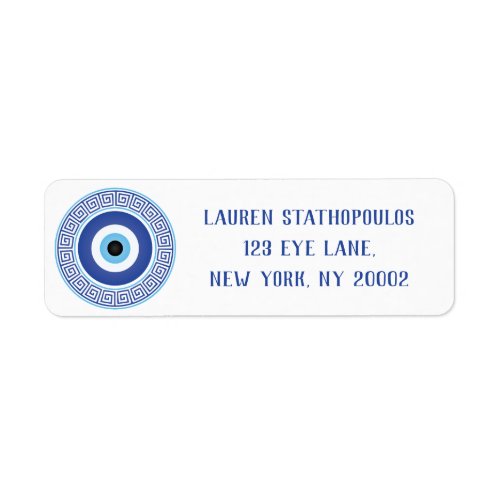 Aztec Greek Circle Key Evil Eye Blue White Label