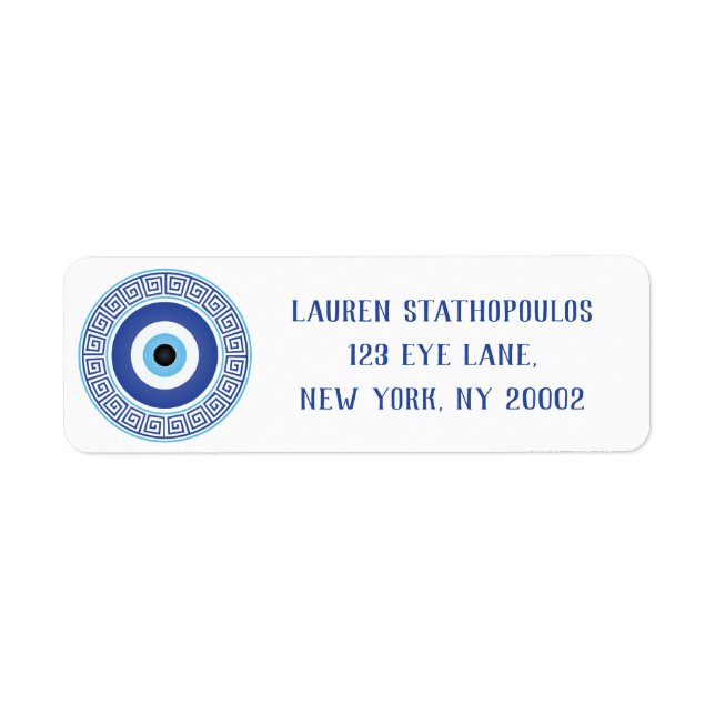 Aztec Greek Circle Key Evil Eye Blue White Label (Front)