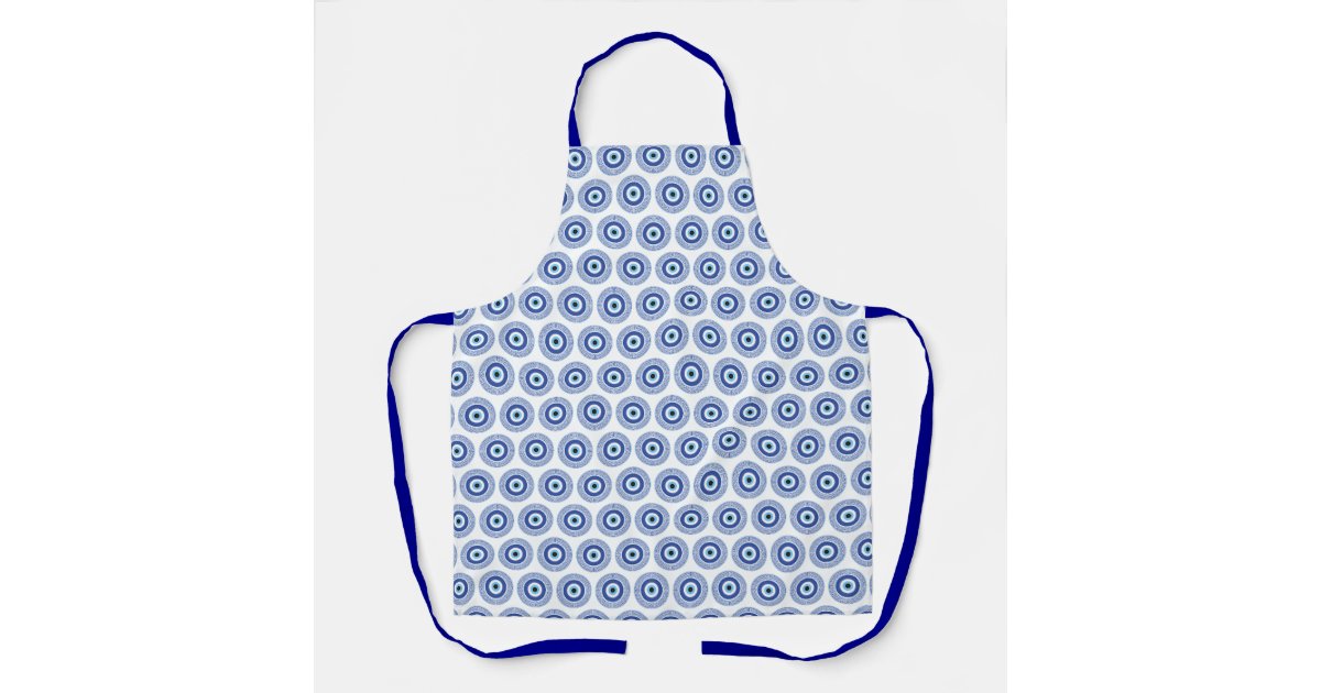 Aztec Greek Circle Key Evil Eye Pattern Blue Apron | Zazzle