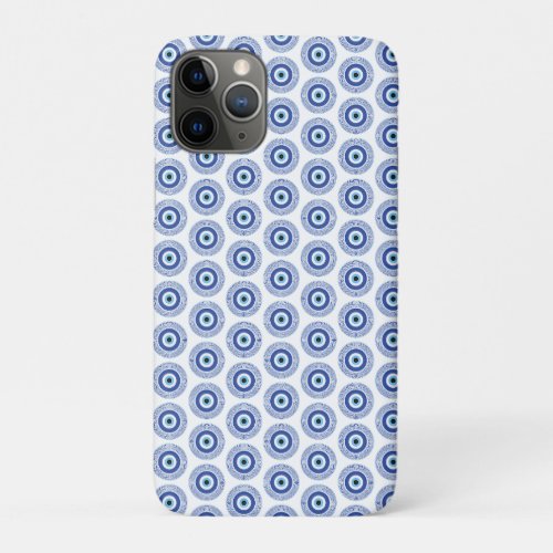 Aztec Greek Circle Key Evil Eye Pattern Blue iPhone 11 Pro Case