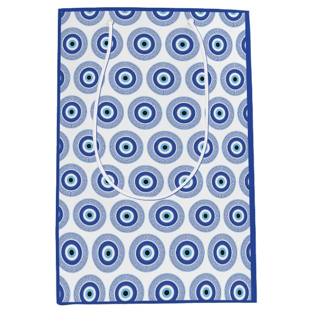 Aztec Greek Circle Key Evil Eye Pattern Blue Medium Gift Bag (Front)